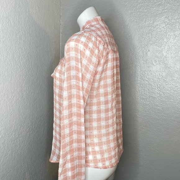 Womens Nanette Lepore Long Sleeve Dobby Gingham Tie Neck Blouse. XS - Picture 4 of 7